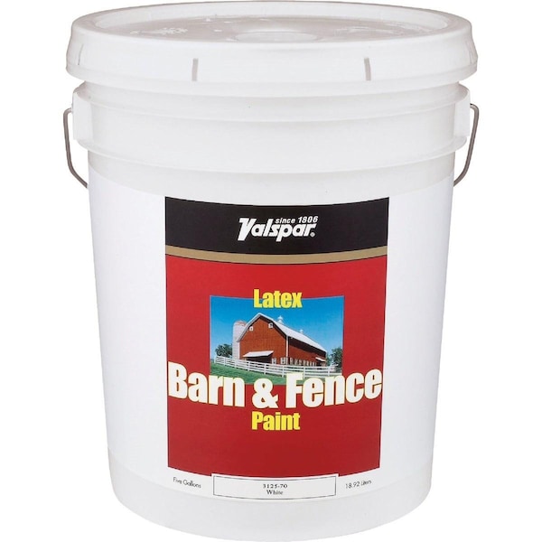 Valspar Latex Paint & Primer In One Flat Barn & Fence Paint, White, 5 Gal. 018.3125-70.008 - main
